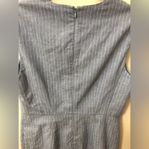 NEW Premise Women Linen Blend Blue White Pinstripe Square Neck Sheath Dress SZ 8 - Picture 9 of 12
